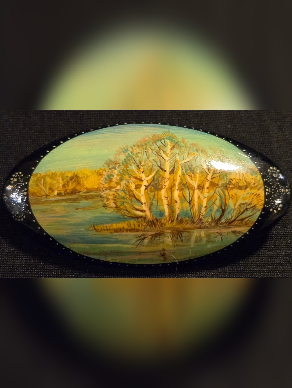 Antique Hand-Painted  Landscape Brooch C-clasp- signed Thomas L Mott